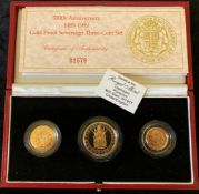 Royal Mint 500th Anniversary 1489-1989 gold proof sovereign three coin set - double sovereign,