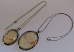 Two Cameo Pendants on Silver Chains