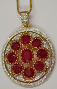 18ct Gold Necklace with Ruby & Diamond Pendant