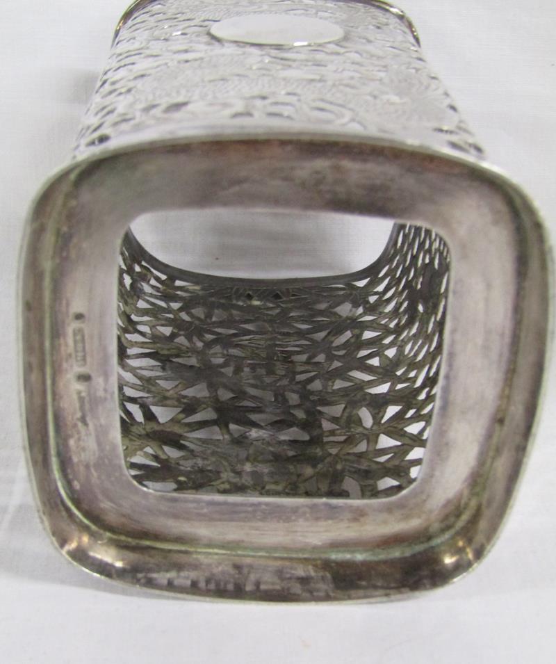 Sammy of Hong Kong Chinese Export Pierced Silver Vase Sleeve Square Shaped - Image 5 of 6