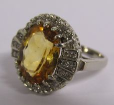 14kt White Gold Citrine & Diamond Cluster Ring