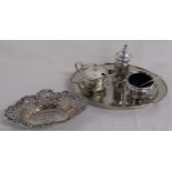 Victorian Silver Dish, Cruet & Plated Tray