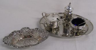 Victorian Silver Dish, Cruet & Plated Tray