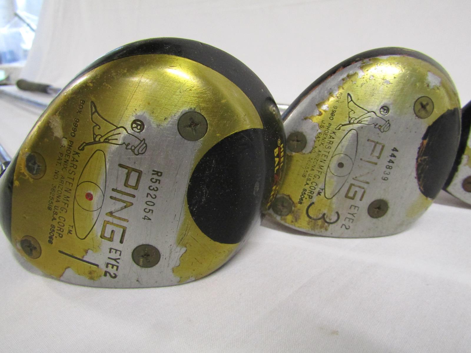 Ping red, black and possibly silver dot eye 2 - 1,3,5,7 drivers / wood with bag with Burberry covers - Image 7 of 10