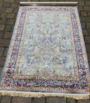 Duck egg blue ground full pile cashmere rug with tree of life design 170cm by 120cm