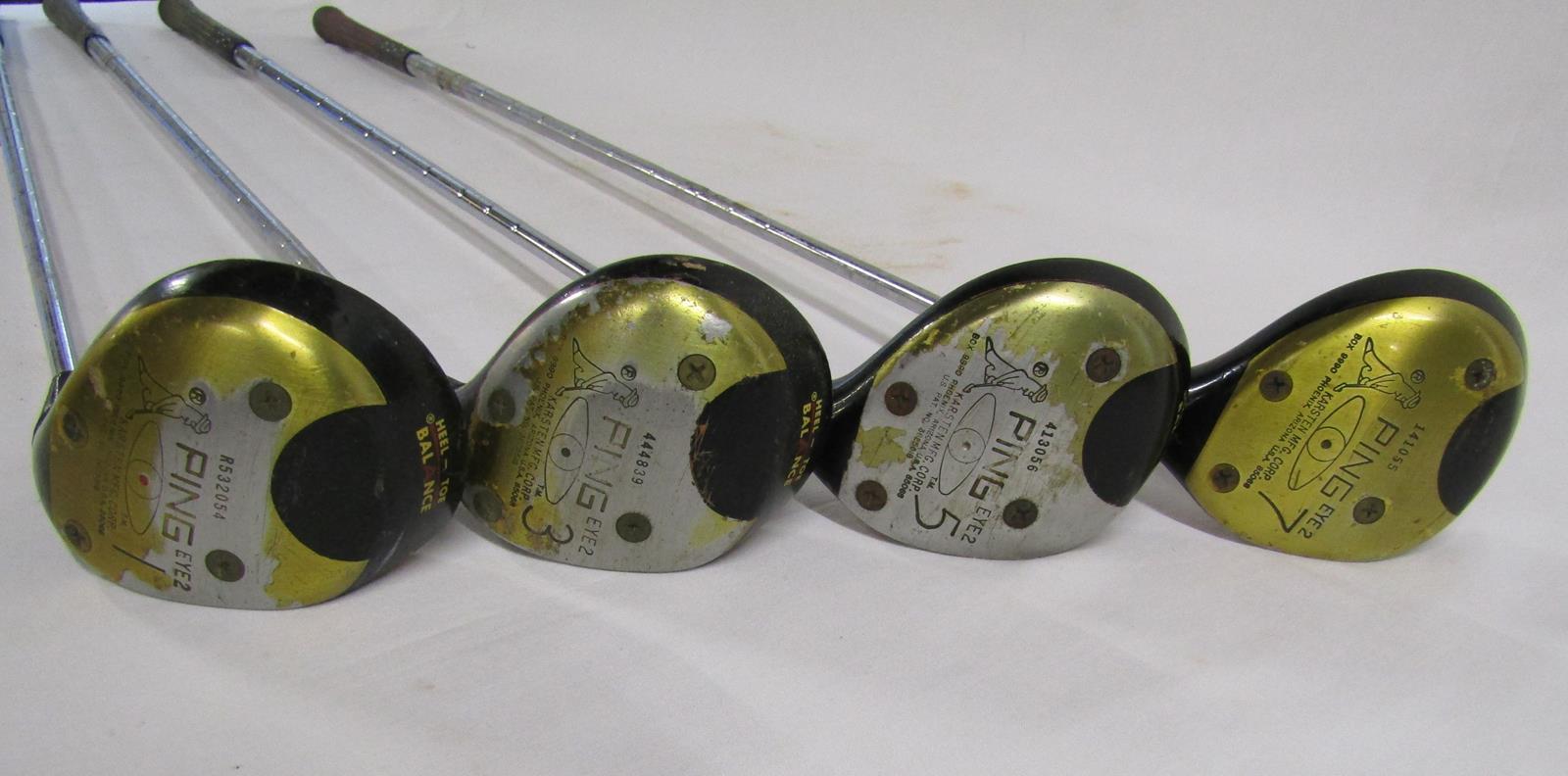 Ping red, black and possibly silver dot eye 2 - 1,3,5,7 drivers / wood with bag with Burberry covers - Image 6 of 10