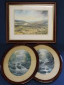 Pair of oval framed prints depicting Thornton Ghyll Ingleton 38.5cm x 49cm & framed pastel /