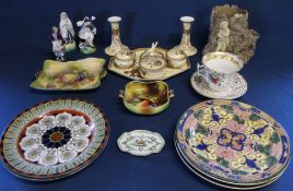 Porcelain dressing table set with gilt decoration, possibly Mettlach cigar & match holder in the