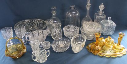 Selection of glassware including decanters, dome, dressing table set etc.