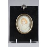 After Romney: a watercolour portrait miniature of Emma Lady Hamilton, 2 3/4" x 2 1/4", in ebonised