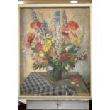 T W Pattison: oil on board, still life with flowers in a vase, 29 1/4" x 23 1/4", in white painted