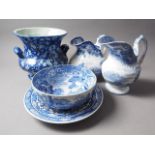 A Minton "Geneve" jug, a blue and white jug and three other pieces of blue and white china