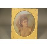 Italian School?: oil on card, portrait of a nude Roman woman, 10 1/2" x 9", in oval mount, unframed