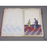 Two silk bound albums of Chinese watercolours, figures and court scenes (some losses)