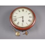 A late 19th century single fusee wall clock with painted dial, 15" dia overall