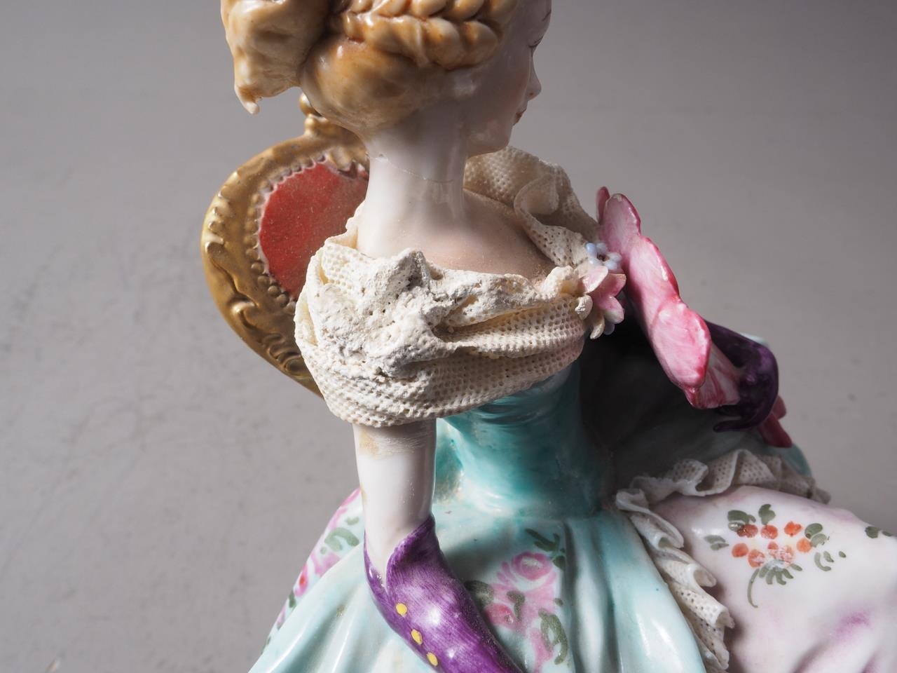 A Capodimonte figure of a seated woman with a fan, 7 3/4" high (restorations) - Image 2 of 6