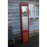 A polished as oak side cupboard enclosed mirror door, 14" wide x 13" deep x 75" high