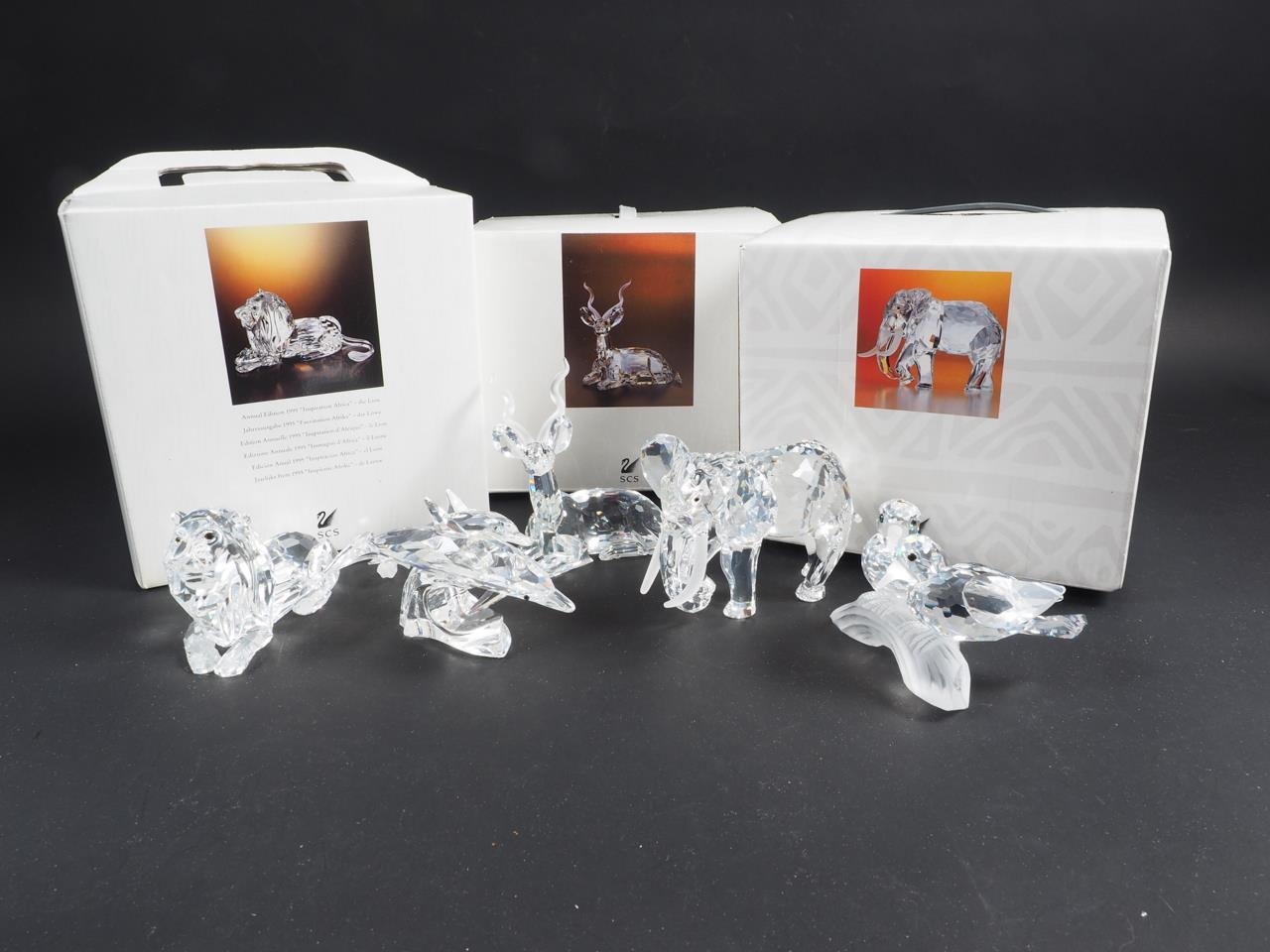 A Swarovski 1995 Annual Edition "Inspiration Africa" lion, companion kudu 1994 and elephant 1993,