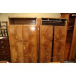 A 1930s figured walnut compactum wardrobe, the interior fitted glass fronted drawers,