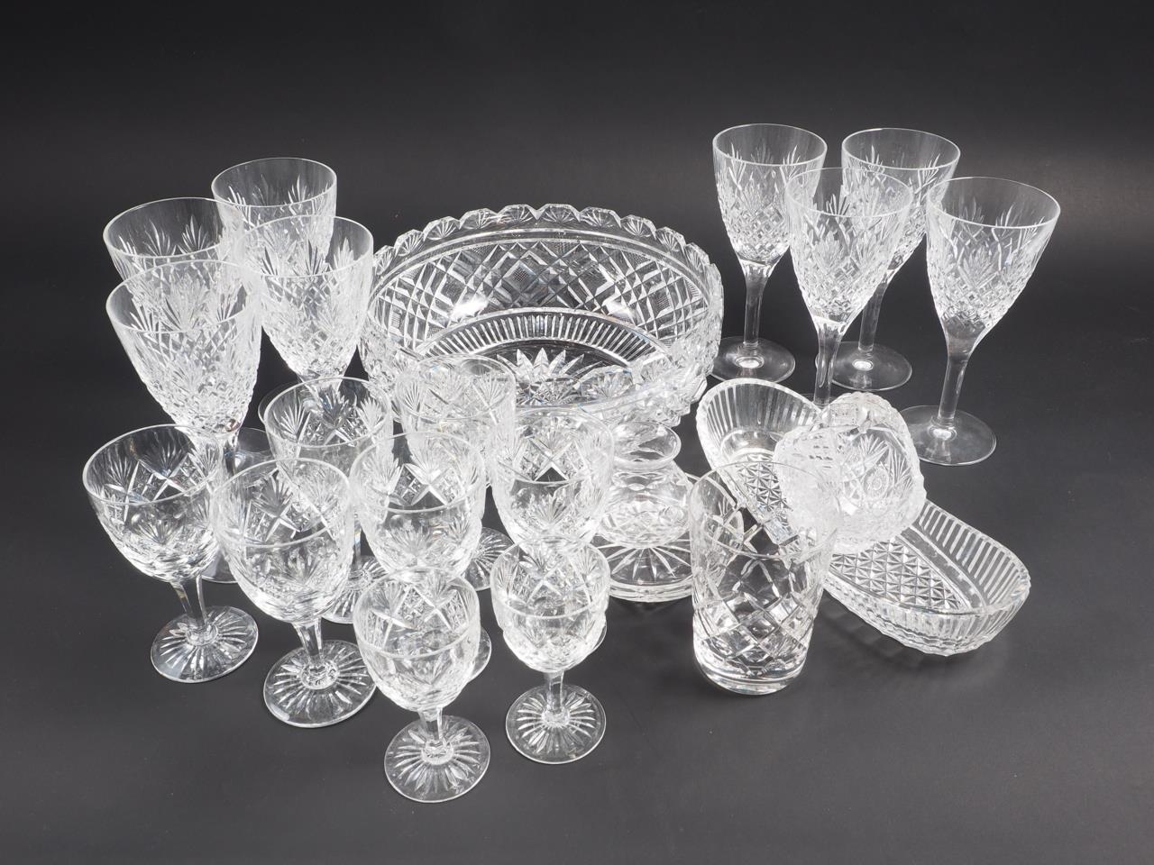 A set of eight cut glass wines, six ports, a cut glass bowl and other glass - Image 2 of 2