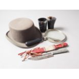 A Battersby of London brown felt hat, a large magnifying glass, 6 1/2" dia, a pair of Armani