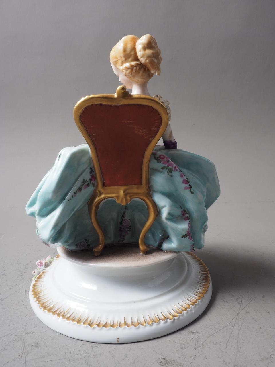 A Capodimonte figure of a seated woman with a fan, 7 3/4" high (restorations) - Image 3 of 6