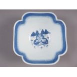 A Chinese blue and white shaped rim bowl with panelled landscape decoration, 9 1/2" dia x 4" high