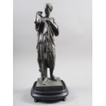 A patinated brass "Diana of Gabies", on square base, 15" high