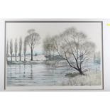 Jeremy King: a signed limited edition screen print, Thames at Windsor, 14/250, in mahogany strip