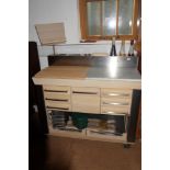 A Legnoart birch, marble and beech block top kitchen island unit, fitted drawers