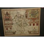 John Speed: a hand-coloured map of Bedfordshire, in gilt strip frame, and another similar map of