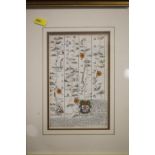 A hand-coloured road map from Cumberland to Scotland, in gilt strip frame, a photographic print of a