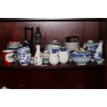 A selection of contemporary Oriental items, including bowls, a sake set, a Yixing vase, blue and