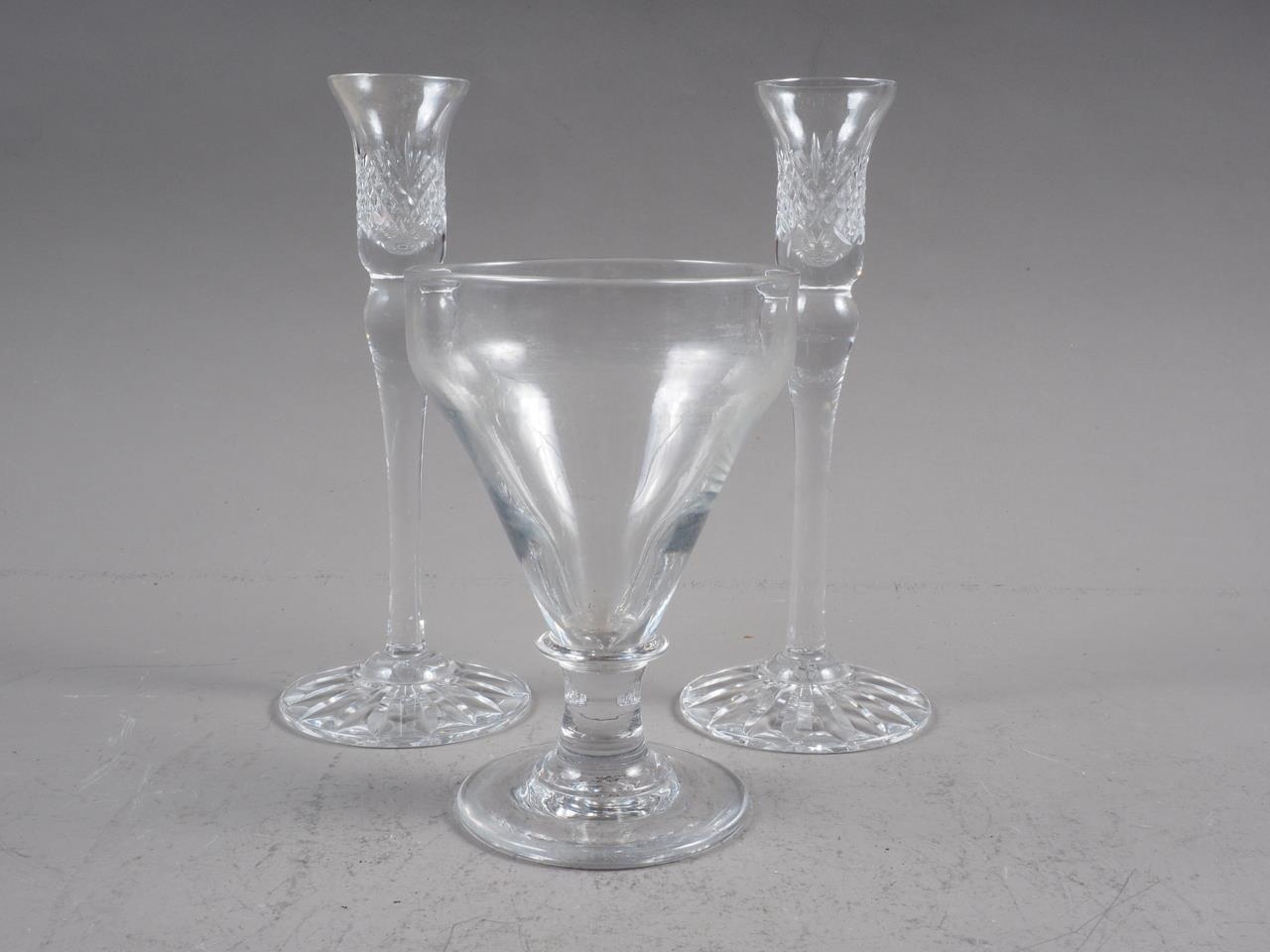 A 19th century glass rummer and a pair of Royal Brierley candlesticks, 8 1/2" high