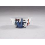 A Chinese porcelain polychrome chicken decorated bowl, 3 1/4" dia (rim chips) and a lacquered box