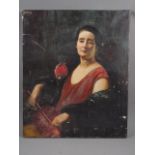 An early 20th century oil on canvas portrait of a woman (damages), 24" x 20", and a number of