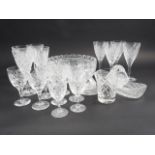 A set of eight cut glass wines, six ports, a cut glass bowl and other glass