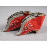 A pair of early 20th century silk shoes for bound feet, 4 1/2" long