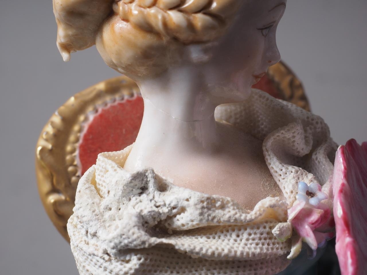 A Capodimonte figure of a seated woman with a fan, 7 3/4" high (restorations) - Image 5 of 6