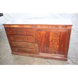 A 19th century mahogany sideboard, fitted four drawers and a cupboard, on block base, 58" wide x 15"