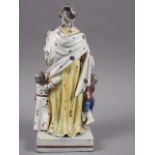 An 18th century Pratt type figure of Charity, on square base, 8 1/2" high