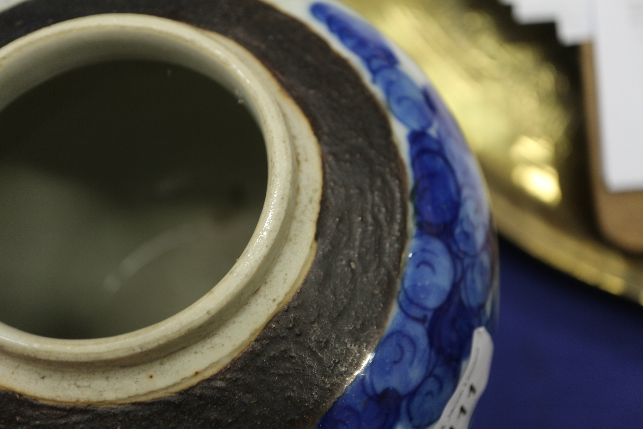 A Chinese blue and white crackle glazed ginger jar with floral decoration, and associated carved - Image 13 of 16