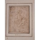 Attributed to A. Carracci: an old master drawing, Virgin and Child, 4" x 3", mounted