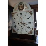 An early 19th century mahogany long case clock with painted dial and eight-day striking movement
