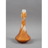 A Galle amber overlaid and etched cameo vase with floral decoration, 5 1/2" high