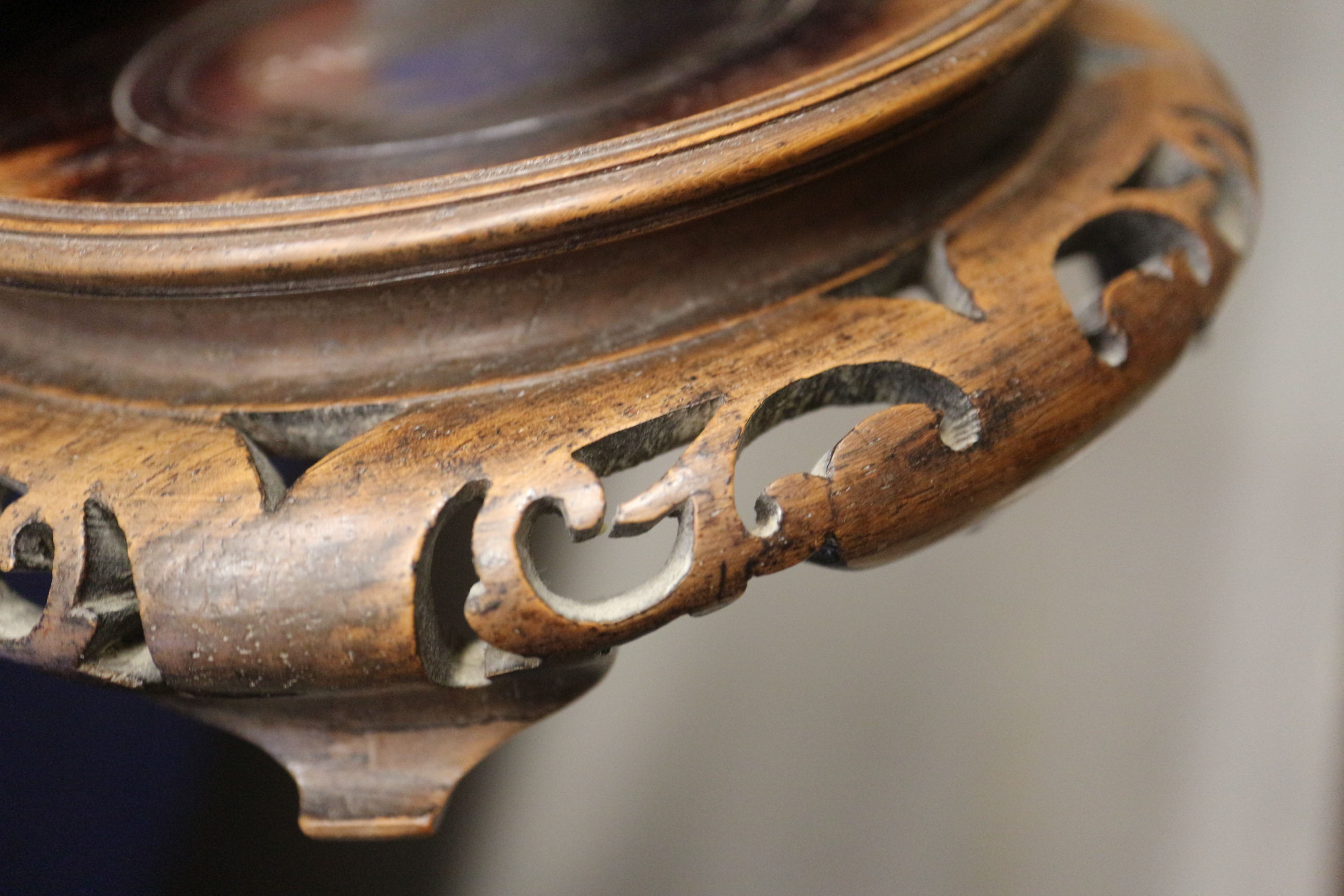 A Chinese blue and white crackle glazed ginger jar with floral decoration, and associated carved - Image 15 of 16