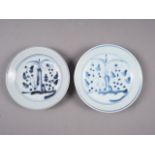 A Chinese provincial blue and white dish, 6 3/4" dia, another similar, and a similar Chinese blue