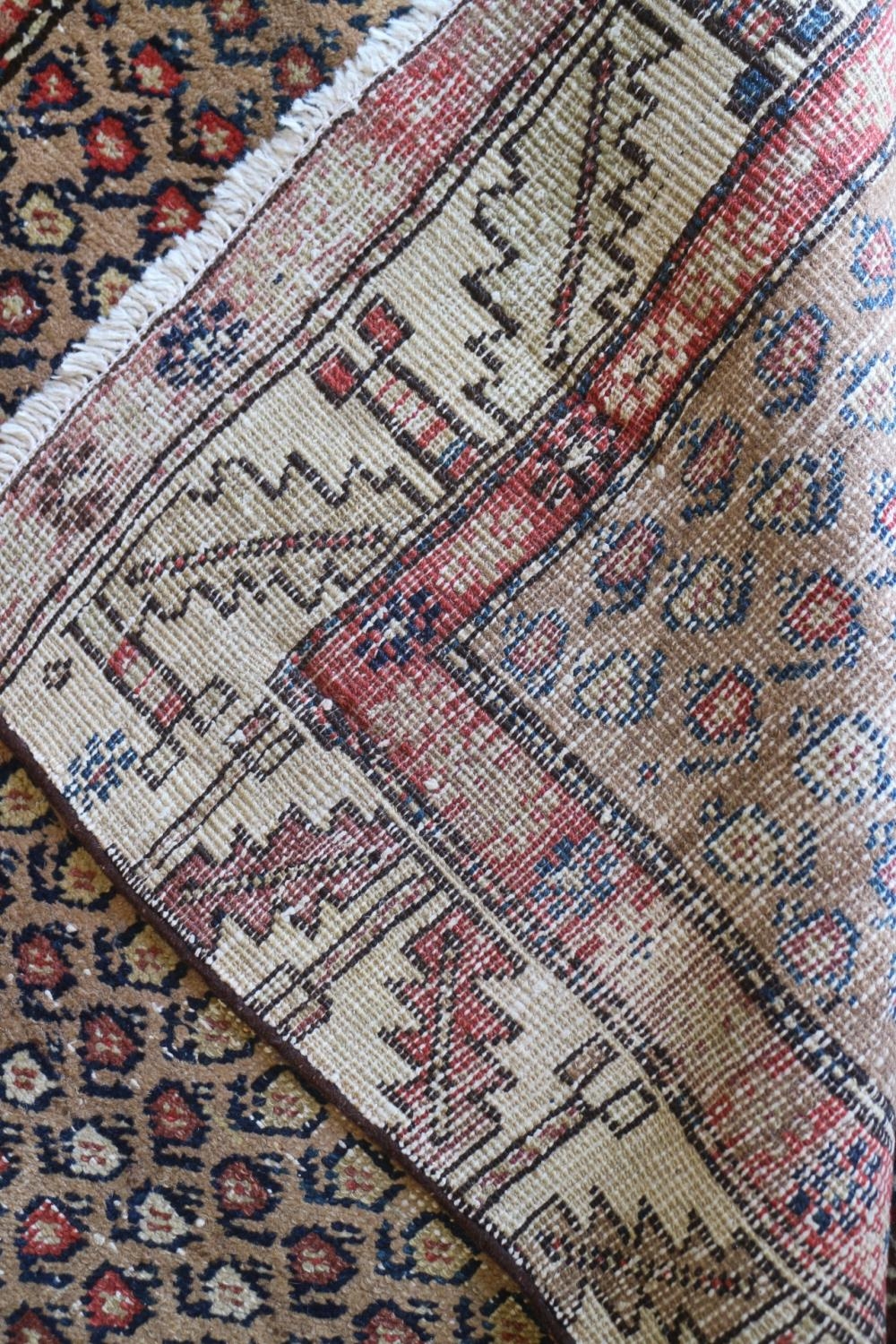 A tribal runner with all-over boteh design on a camel ground and two geometric borders, in shades of - Image 5 of 5