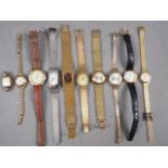 Nine lady's wristwatches, mostly with bracelets