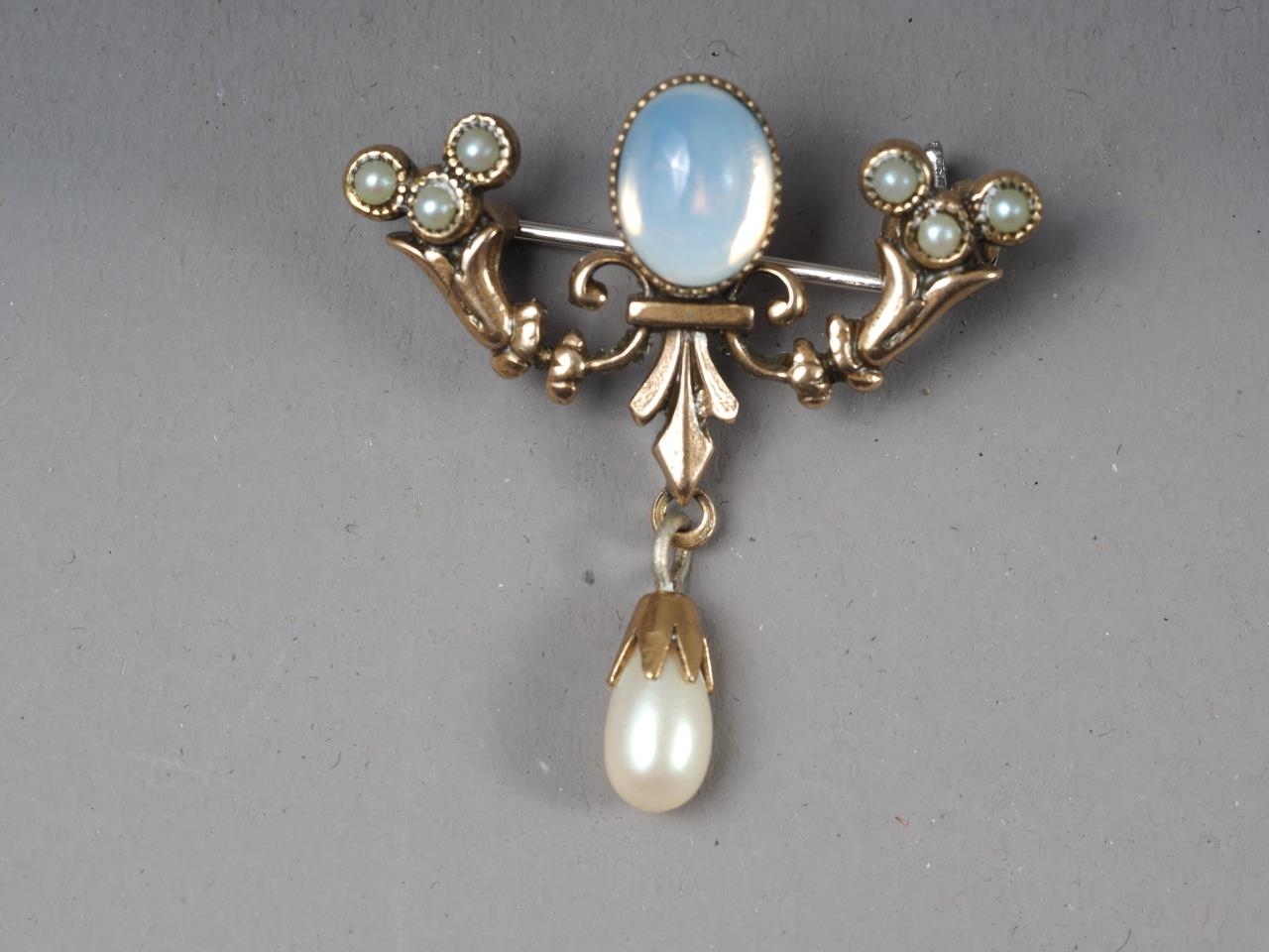 A French jet necklace, a white metal floral brooch, a brooch set seed pearls and other costume - Image 2 of 2